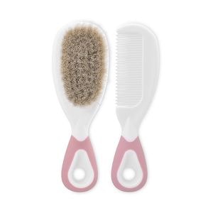 Set pieptan cu perie din par natural Lorelli, 0 luni+, Blush Pink