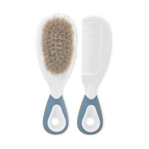 Set pieptan cu perie din par natural Lorelli, 0 luni+, Moonlight Blue