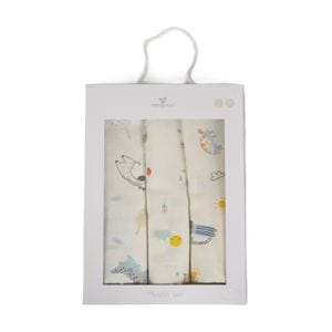 Set 3 scutece muselina Cangaroo Baby Boy, 80x80 cm, 100% bumbac, reutilizabile, Multicolor