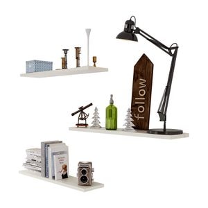 Set 3 polite DacEnergy, realizat din PAL laminat, cu grosimea de 22 mm, 80x20x2.2 cm, elegant, alb
