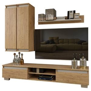 Mobilier pentru living Sani Lilu, 175 x 37 x 185 cm, Stejar kraft + Diamant alb