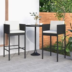 Scaune de bar VIDAXL, cu perne, 2 buc, negru, poliratan
