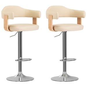 Scaune de bar VIDAXL, 2 buc, crem, lemn curbat si piele ecologica