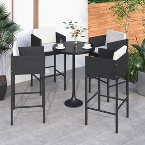 Scaune de bar VIDAXL, cu perne, 4 buc, negru, poliratan