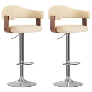 Scaune de bar VIDAXL, 2 buc, crem, lemn curbat si piele ecologica