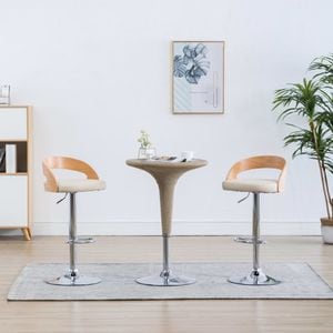 Scaune de bar VIDAXL, 2 buc, crem, piele ecologica si lemn curbat