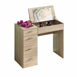 Masa de toaleta pentru machiaj DacEnergy, realizat din PAL melaminat, cu oglinda, 4 sertare, 90x83x42 cm, finisaj stejar sonoma