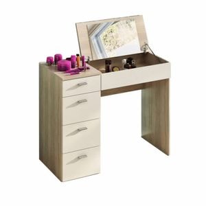 Masa de toaleta pentru machiaj DacEnergy, realizat din PAL melaminat, cu oglinda, 4 sertare, 90x83x42 cm, finisaj stejar sonoma si alb