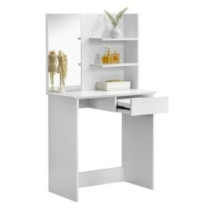 Masa de toaleta pentru machiaj DacEnergy, realizat din PAL melaminat, cu oglinda, un sertar, 75x134,5x40 cm, finisaj alb
