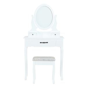 Set masa de toaleta pentru machiaj DacEnergy, realizat din MDF, 3 sertare, un blat, oglinda reglabila, 72x40x136 cm, alb