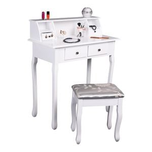 Set masa de toaleta pentru machiaj DacEnergy, realizat din MDF si lemn, 4 sertare, stil baroc, 80x40x93,5 cm, finisaj alb