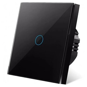 Intrerupator touch cap scara, cap cruce iUni 1F, Sticla securizata, LED, Negru