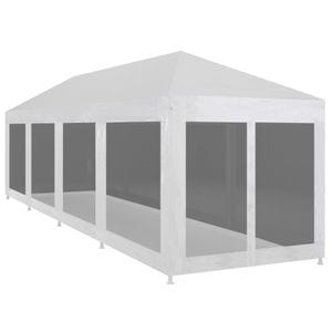 Cort pavilion, 12x3 m, 10 pereti laterali tip plasa, alb