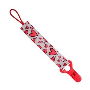 Snur pentru suzete Difrax, cu inimioare, 0 luni+, plastic+textil, rosu