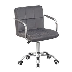 Scaun de birou PROCART, inaltime 78-90 cm, baza si manere cromate, roti pivotante, velur, gri