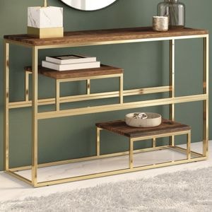 Masa consola VIDAXL, lemn masiv + otel inoxidabil, 110 x 35 x 70 cm, auriu