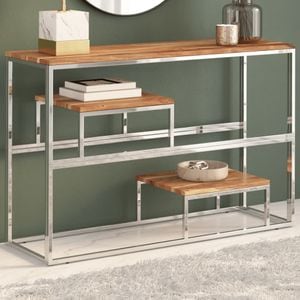 Masa consola VIDAXL, lemn masiv de acacia, 110 x 35 x 70 cm, argintiu