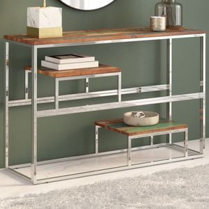 Masa consola VIDAXL, otel inoxidabil + lemn masiv reciclat, 110 x 35 x 70 cm, argintiu
