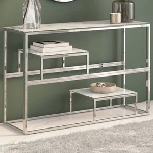Masa consola VIDAXL, otel inoxidabil + sticla securizata, 110 x 35 x 70 cm, argintiu
