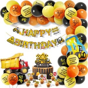 Set baloane si decoratiuni aniversare copii, Simply Joy, La Multi Ani, pentru petrecerea copiilor cu tematica santierul de constructii, pentru baieti si fete, 71 piese, Galben