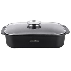 Tava roaster pentru cuptor cu capac termorezistent Royalty Line Rl-ACR34, 6.5 L, marmorata, neagra