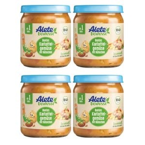 Set 4 x mancare pentru bebelusi, Alete, pentru bebelusi, Pui morcov cartof rosii, 12+ luni