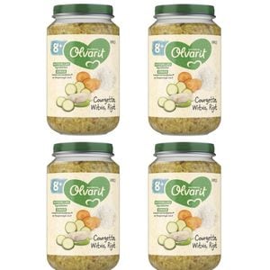 Set 4 x mancare pentru bebelusi, Olvarit, pentru bebelusi, Peste Dovlecei si Orez, 8+ luni