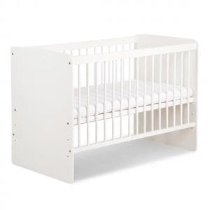 Patut bebe Klups Karolina II, Reglabil pe 3 niveluri, Din lemn, 120x60 cm, Alb
