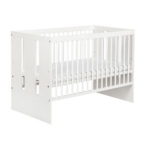 Patut bebe Klups Paula, Reglabil pe 3 niveluri, Din lemn, 120x60 cm, Alb