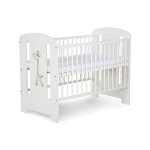 Patut bebe Klups Safari Giraffe, Reglabil pe 3 niveluri, Cu 2 bare detasabile, Din lemn, 120x60 cm, Alb