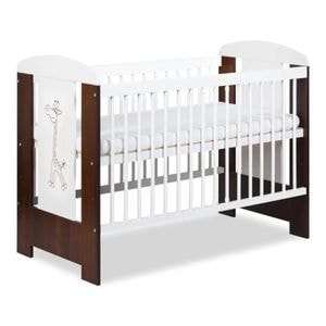 Patut bebe Klups Safari Giraffe, Reglabil pe 3 niveluri, Cu 2 bare detasabile, Din lemn, 120x60 cm, Alb-Wenge