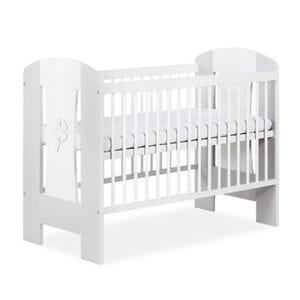 Patut copii Klups Nati, Trifoi, Reglabil pe 3 niveluri, Cu 2 bare detasabile, Din lemn, 120x60 cm, Alb-Gri