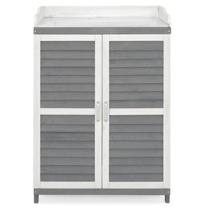 Comoda depozitare cu blat de lucru gradina/terasa RYAN, 67x46.5x99.7 cm, alb-gri