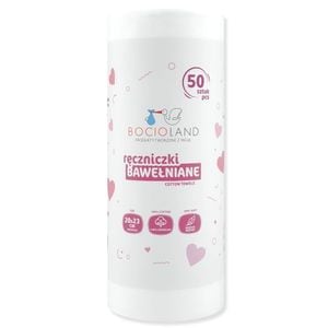 Rola 50 bucati prosopele Bocioland, din bumbac organic, pentru bebelusi si adulti, usor de desfacut 23 x 20 cm, Alb