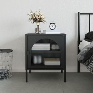 Noptiera VIDAXL, negru, 50x35x60 cm, sticla si otel