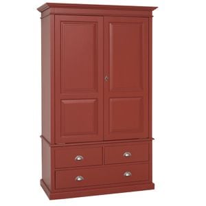 Dulap cu 2 usi si 3 sertare, culoare rosu inchis P029, vopsit, 100% lemn masiv, 121x59x197 cm