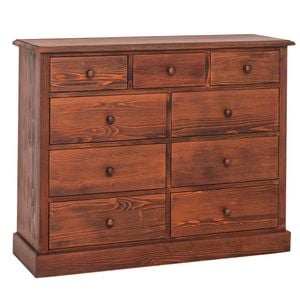 Comoda cu 9 sertare, culoare cires P083, periat adanc, 100% lemn masiv, 122x41x97 cm