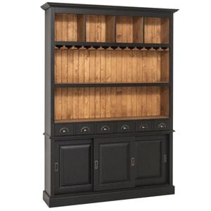 Mobila bar cu 3 usi, culoare exterior negru P003, culoare interior maro deschis P001, dublu color, 100% lemn masiv, 151x36x210 cm