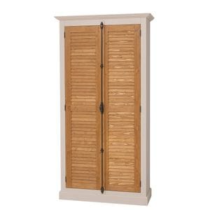 Dulap cu 2 usi, sistem inchidere tija, Colectia Shutter, culoare crem P015, culoare maro deschis P002, dublu color, 100% lemn masiv, 109x40x210 cm