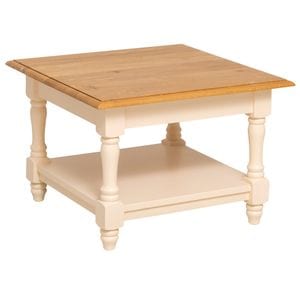 Masuta de cafea cu picioare strunjite si o polita joasa, blat stejar, culoare blat maro deschis P002, culoare corp crem P025, dublu color, 100% lemn masiv, 65x65x45 cm