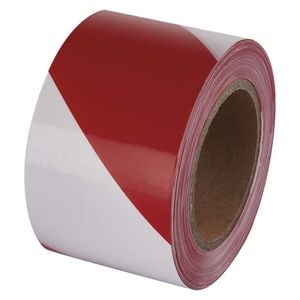 Banda delimitare - avertizare, alb cu rosu, 7.5 cm x 2.50m, non-adeziva