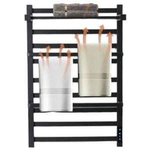Calorifer electric TRENDYS, cu 5 elementi si etajera pentru depozitare prosoape, 5 trepte de putere, 2200W, negru mat, 50 x 75 cm, digital