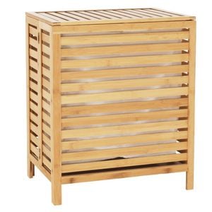 Cos pentru rufe DacEnergy, realizat din bambus si material textil, 2 compartimente, 60x60x46 cm, cos pliabil, natur