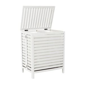 Cos pentru rufe DacEnergy, realizat din bambus si material textil, 2 compartimente, 60x60x46 cm, cos pliabil, alb