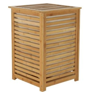 Cos pentru rufe DacEnergy, realizat din bambus lacuit si material textil, cu spatiu de depozitare, design modern, 40x40x58 cm, bej