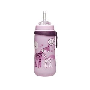 Cana de baut cu pai Nip, Straw Cup Girl, Din silicon, Cu antipicurare, Clip de prindere, 330 ml, 12 luni+, Bej
