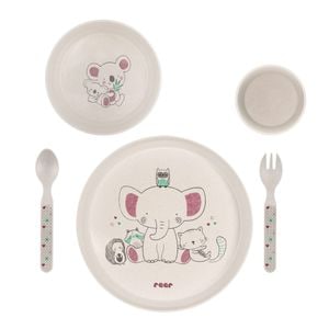 Set hranire Reer, Growing 22020, 5 piese vesela pentru mancarea copiilor, Din materiale naturale, Fara BPA, Fara melamina, Lavabile in masina de spalat vase, Multicolor