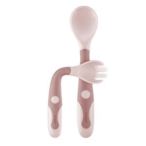 Tacamuri flexibile Reer, 23044, Pentru copii, Lingurita si furculita, Fara BPA, 6 luni+, roz