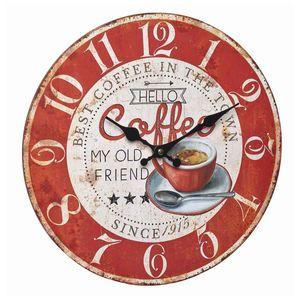 Ceas de perete TFA, Coffee, Din MDF, Design Vintage, Analog, Rosu