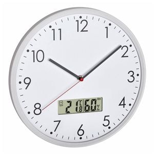 Ceas de perete TFA, 60.3048.02, Analog, Silentios, Cu termometru si higrometru digital, Alb